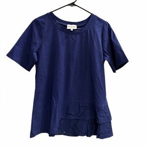 LEO & UGO PARIS Short Sleeve Shirt with Eyelet Lace Blue Size